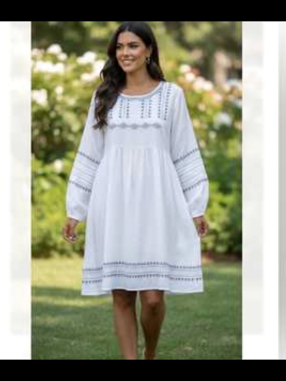 2XL White Summer Boho Tunic Midi Dress 3/4 Sleeve By Grace Karma NWOT